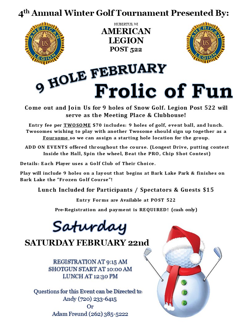 4th Annual Winter Golf Outing ~ Saturday, February 22nd