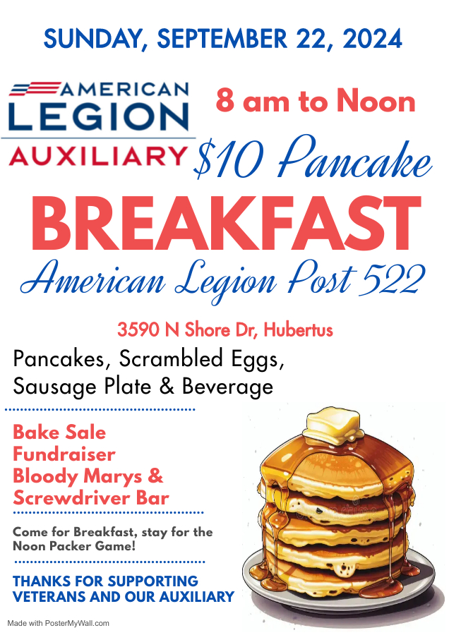 American Legion Auxiliary 522 Pancake Breakfast ~ Sunday, September 22nd