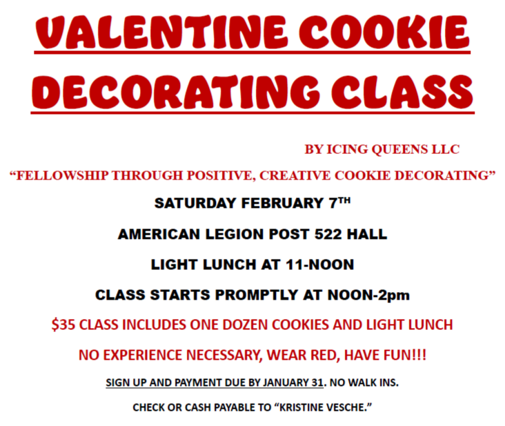 Valentine Cookie Decorating Class ~ Saturday, February 7th
