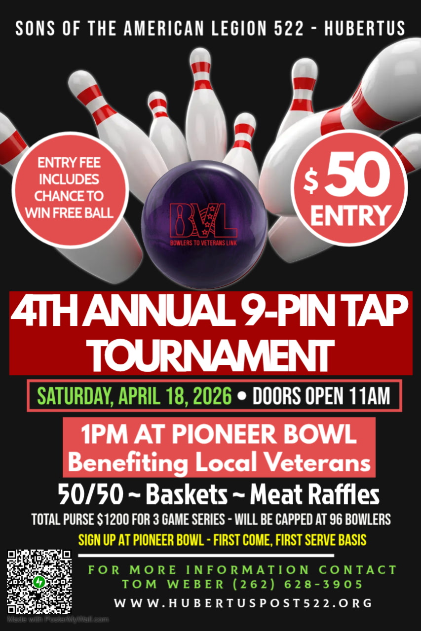 4th Annual 9-Pin Tap Bowling Tournament ~ Saturday April 18th