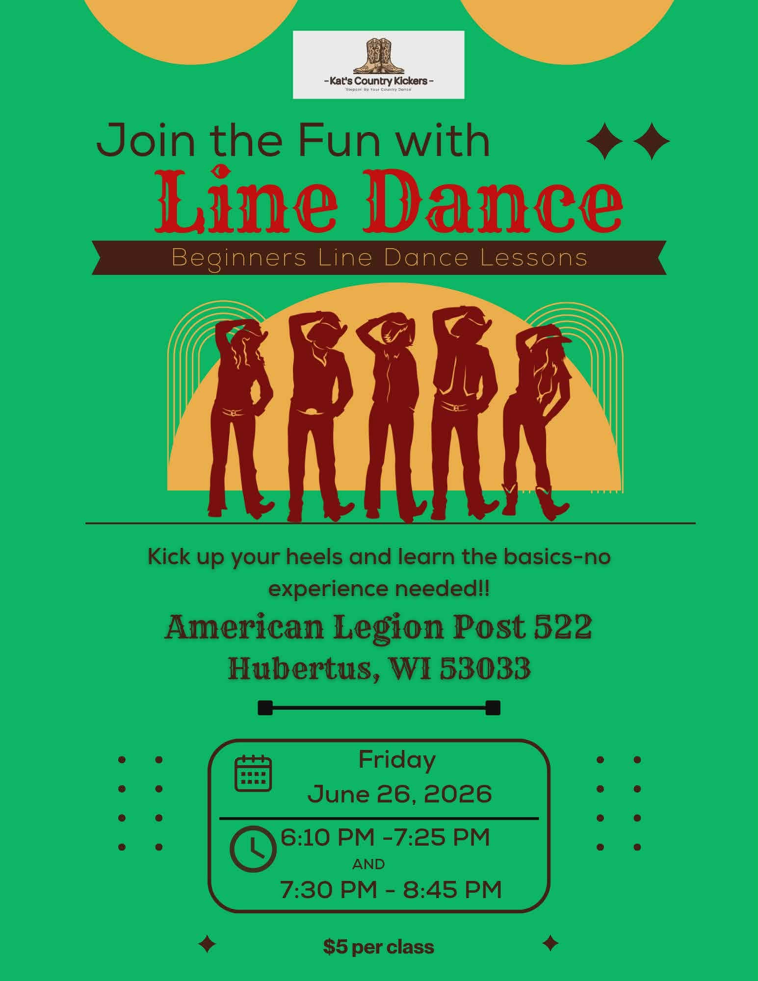 Beginner’s Line Dance Lessons ~ Saturday, June 26th.